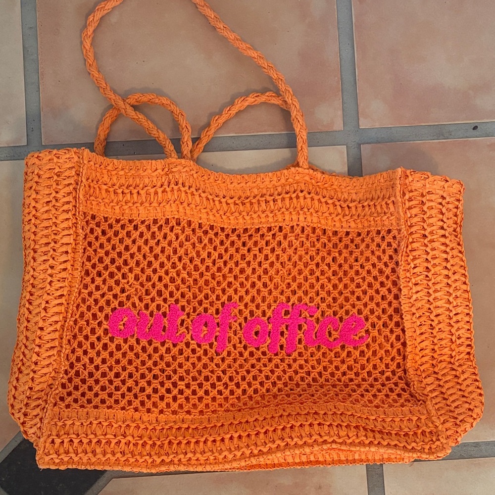 Orange Out Of Office Straw Tote Bag